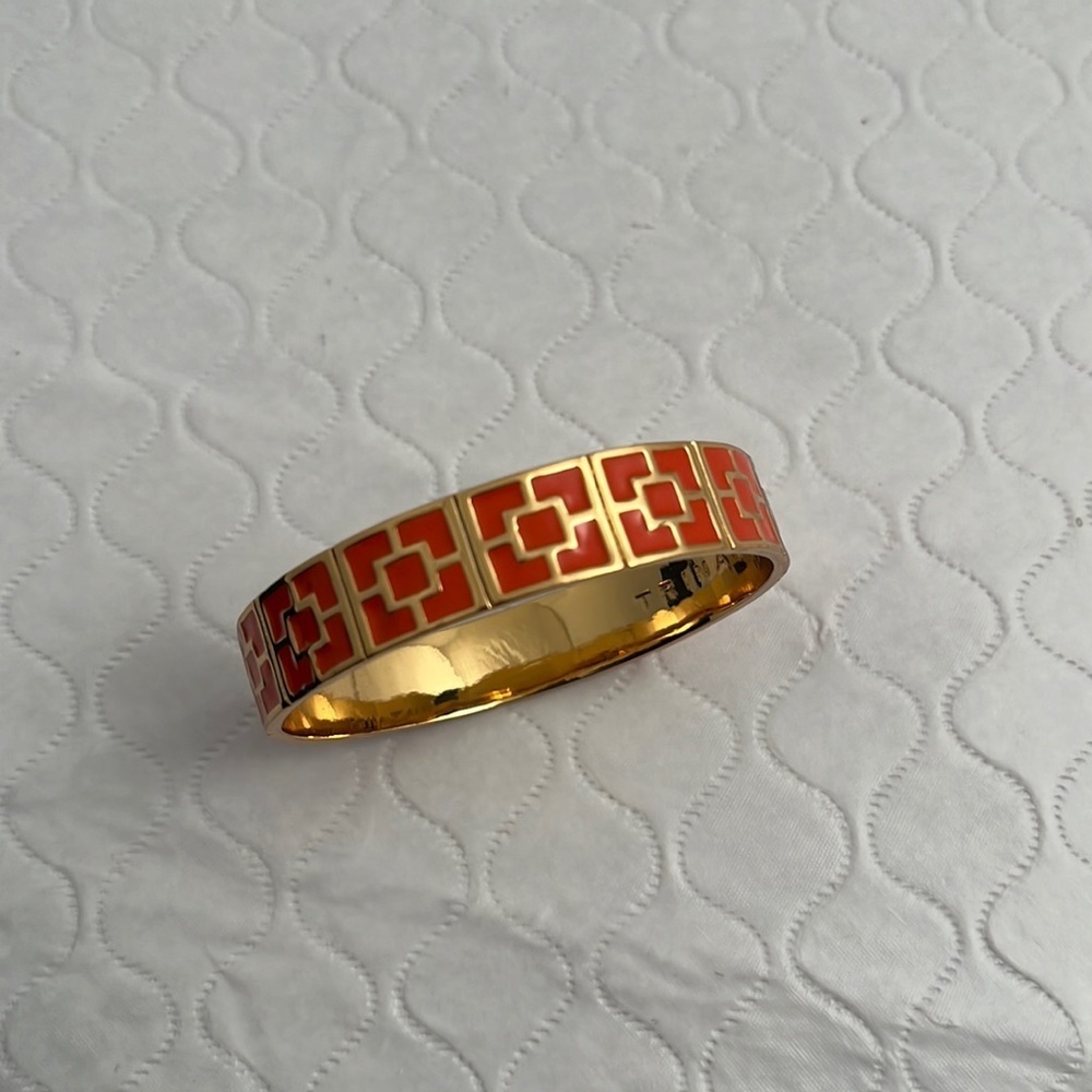 Trina Turk Palm Springs coral orange enamel and gold tone block bracelet